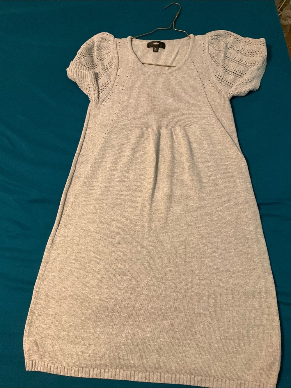 Mossimo Supply Co. Light Gray Knit Midi Dress with Puff Sleeves